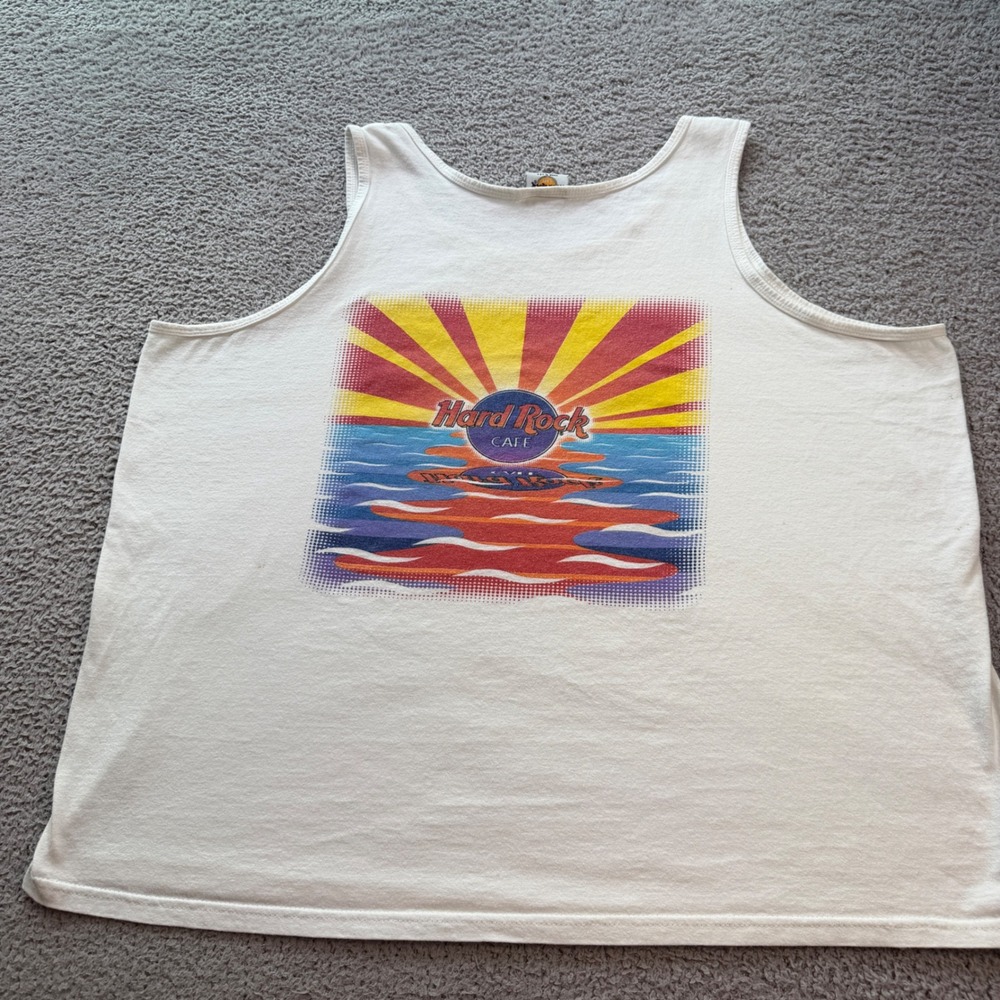 Vintage Hard Rock Cafe Myrtle Beach Tank Top XL White Sunset Graphic Made in USA